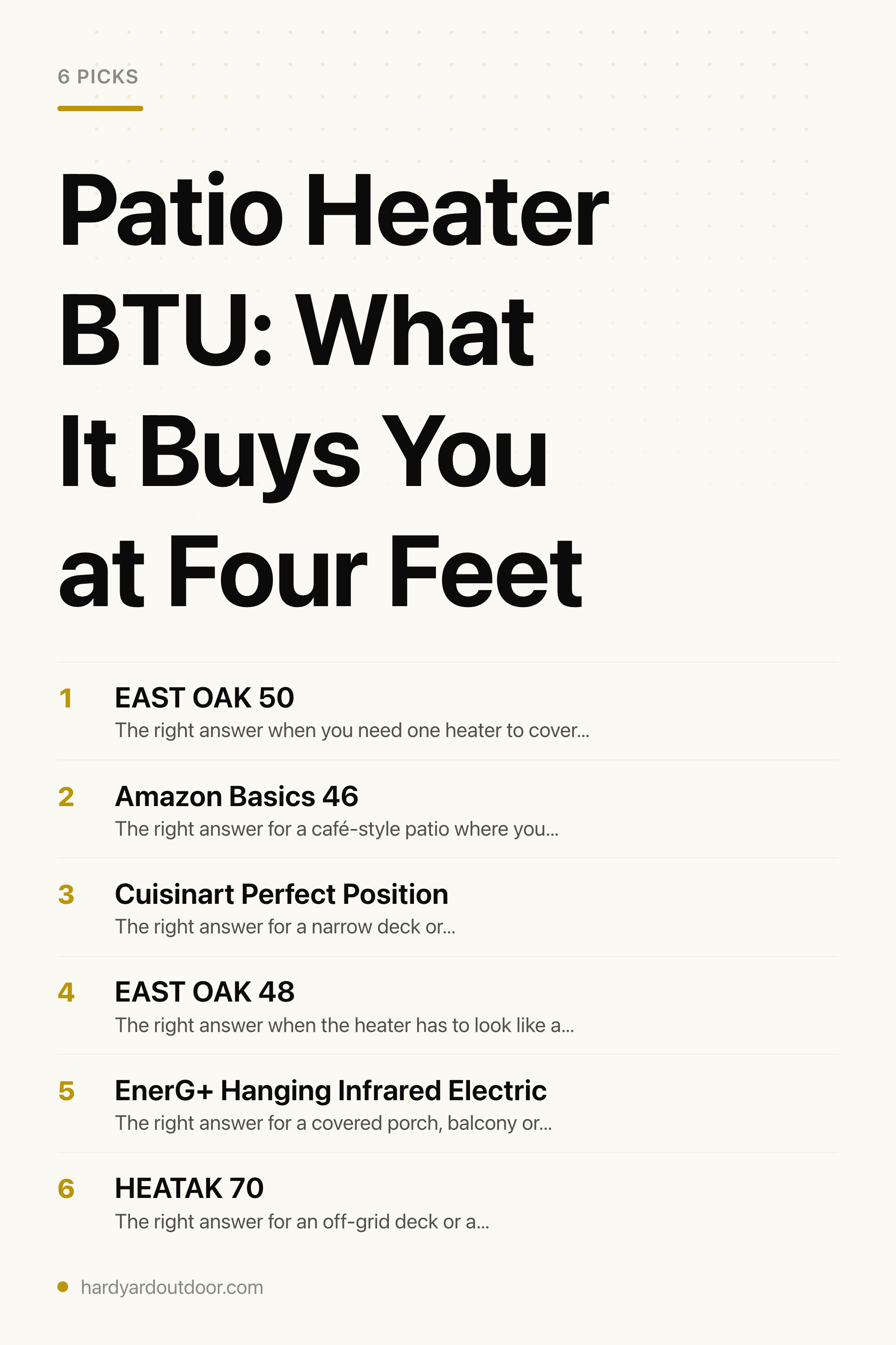 Patio Heater BTU: What It Buys You at Four Feet — the picks, as a saveable list